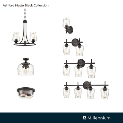 11.5'' Ashford Matte Black 3 Light Semi-Flush Mount
