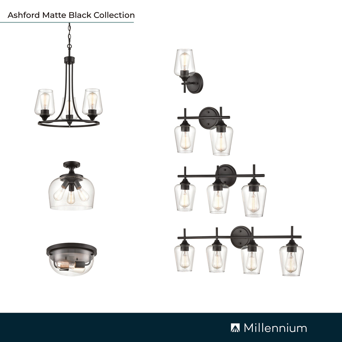6'' Ashford Matte Black 2 Light Flush Mount
