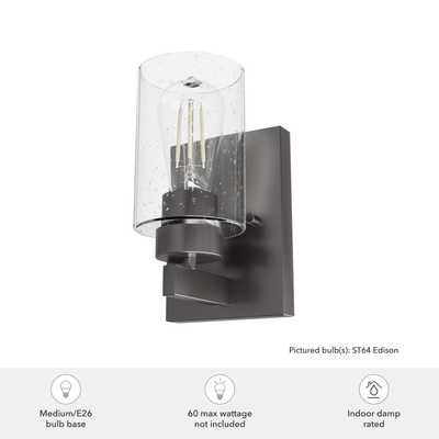 Hartland 9-inch 1-light Noble Bronze Wall Sconce with Seeded Glass