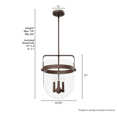 Karloff 14-inch 3-light Textured Rust Lantern Pendant with Clear Glass