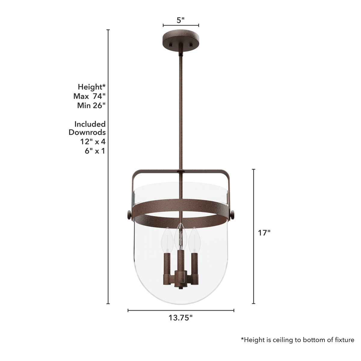Karloff 14-inch 3-light Textured Rust Lantern Pendant with Clear Glass