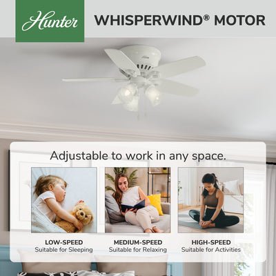 42 inch Builder Snow White Low Profile Ceiling Fan with LED Light Kit and Pull Chain