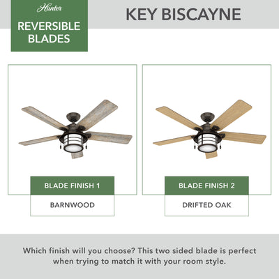 54 inch Key Biscayne Onyx Bengal Damp Rated Ceiling Fan with LED Light Kit and Pull Chain