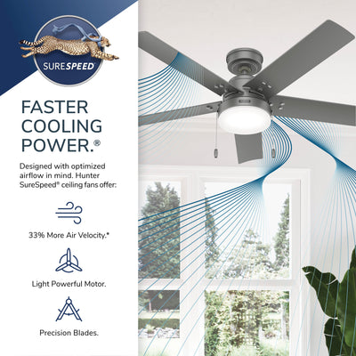 52 inch Sea Point Matte Silver WeatherMax Indoor / Outdoor Ceiling Fan with LED Light Kit and Pull Chain