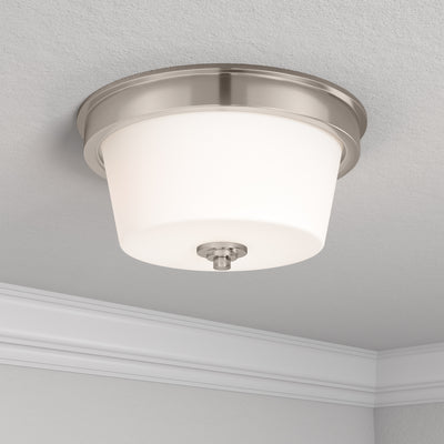 13-inch Strayhan Brushed Nickel 2-Light White Frosted Glass Flush Mount Ceiling Light