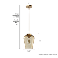 Vidria 7.25-inch 1-light Alturas Gold Pendant with Amber Iridescent Glass
