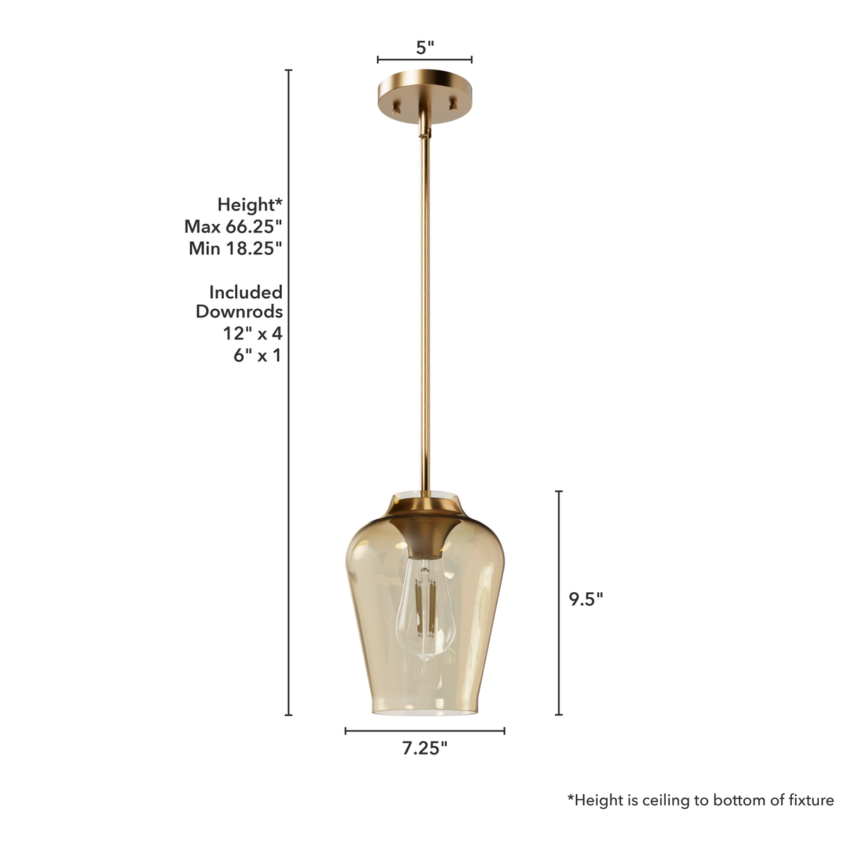Vidria 7.25-inch 1-light Alturas Gold Pendant with Amber Iridescent Glass