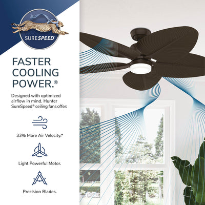 Casablanca 52 inch Coveview ENERGY STAR® Matte Bronze Damp Rated Ceiling Fan with LED Light Kit and Wall Control and Handheld Remote