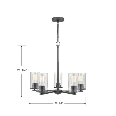 24-inch Verlana Matte Black 5-Light Clear Glass Chandelier