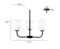 11'' Laphia Matte Black 3 Light Chandelier