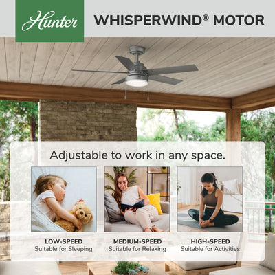 52 inch Sea Point Matte Silver WeatherMax Indoor / Outdoor Ceiling Fan with LED Light Kit and Pull Chain