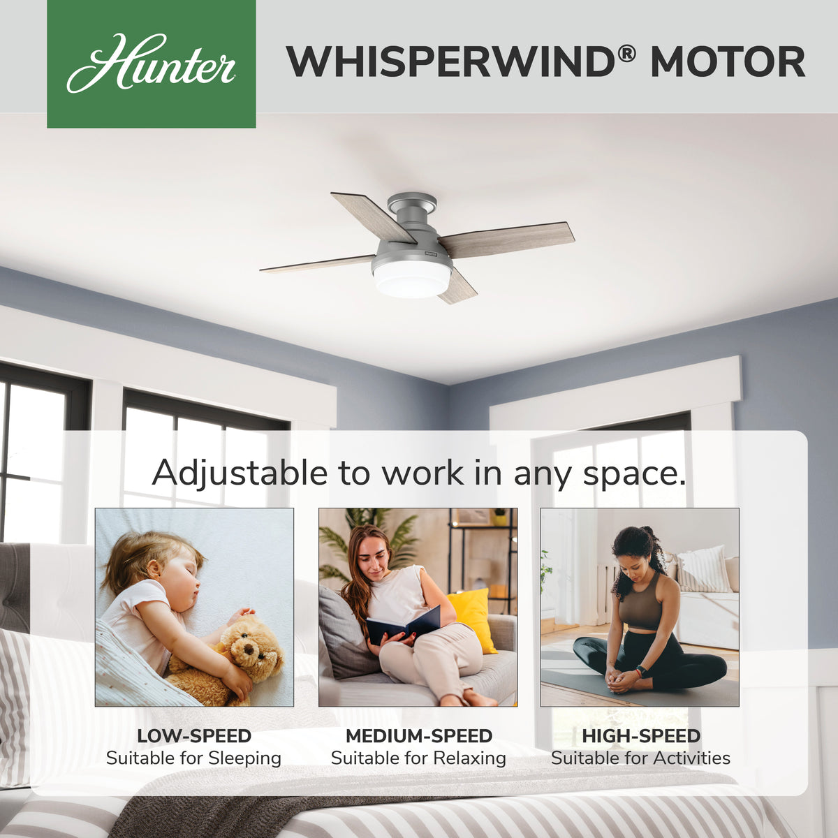 44 inch Dempsey Matte Silver Low Profile Ceiling Fan with LED Light Kit and Handheld Remote