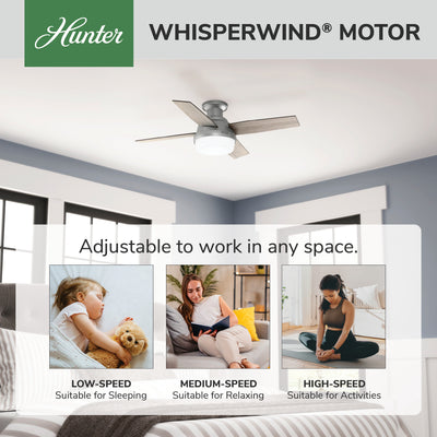 44 inch Dempsey Matte Silver Low Profile Ceiling Fan with LED Light Kit and Handheld Remote