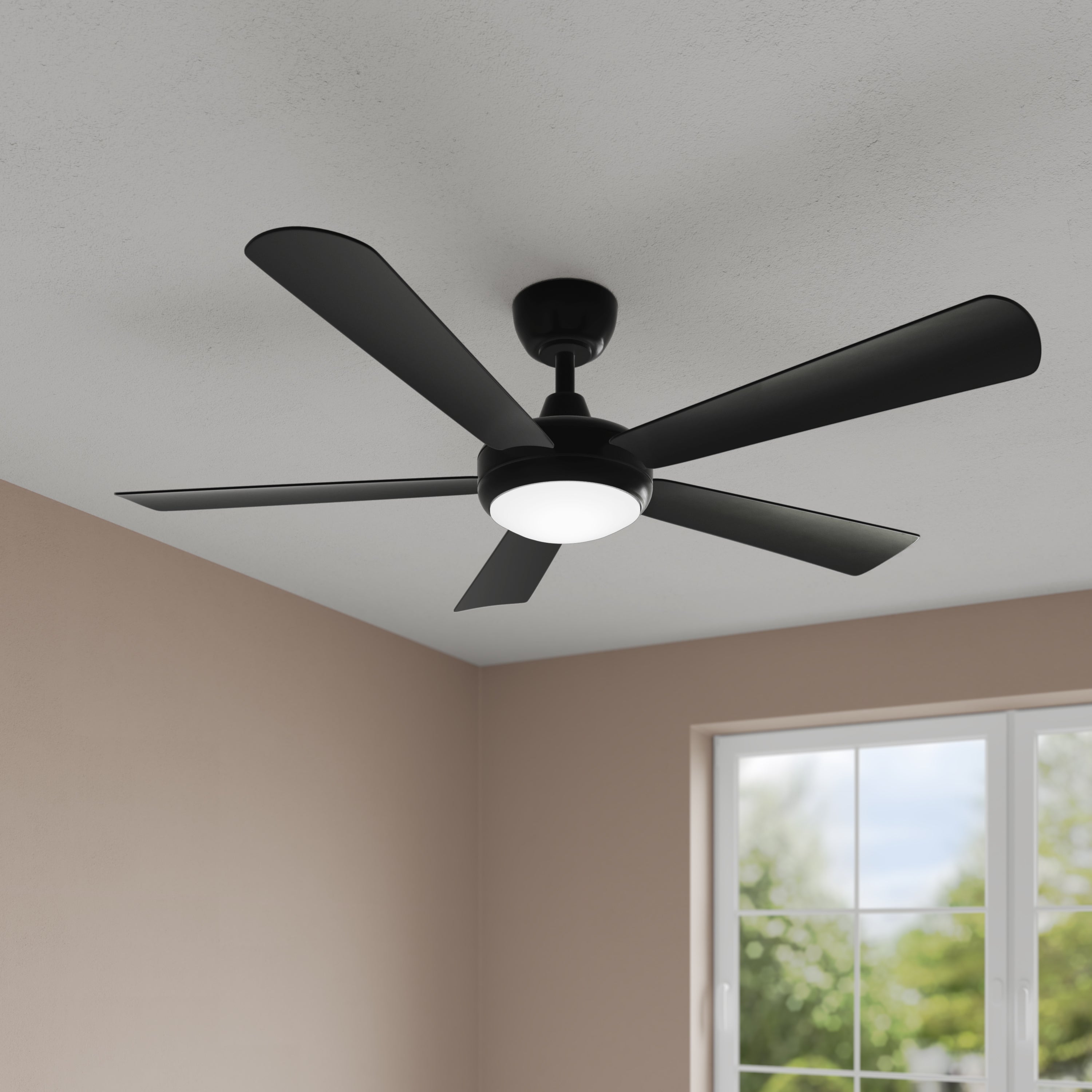 Airstra 52'' 5 Blades Matte Black Led indoor & Outdoor DC Ceiling Fan With Wall Control