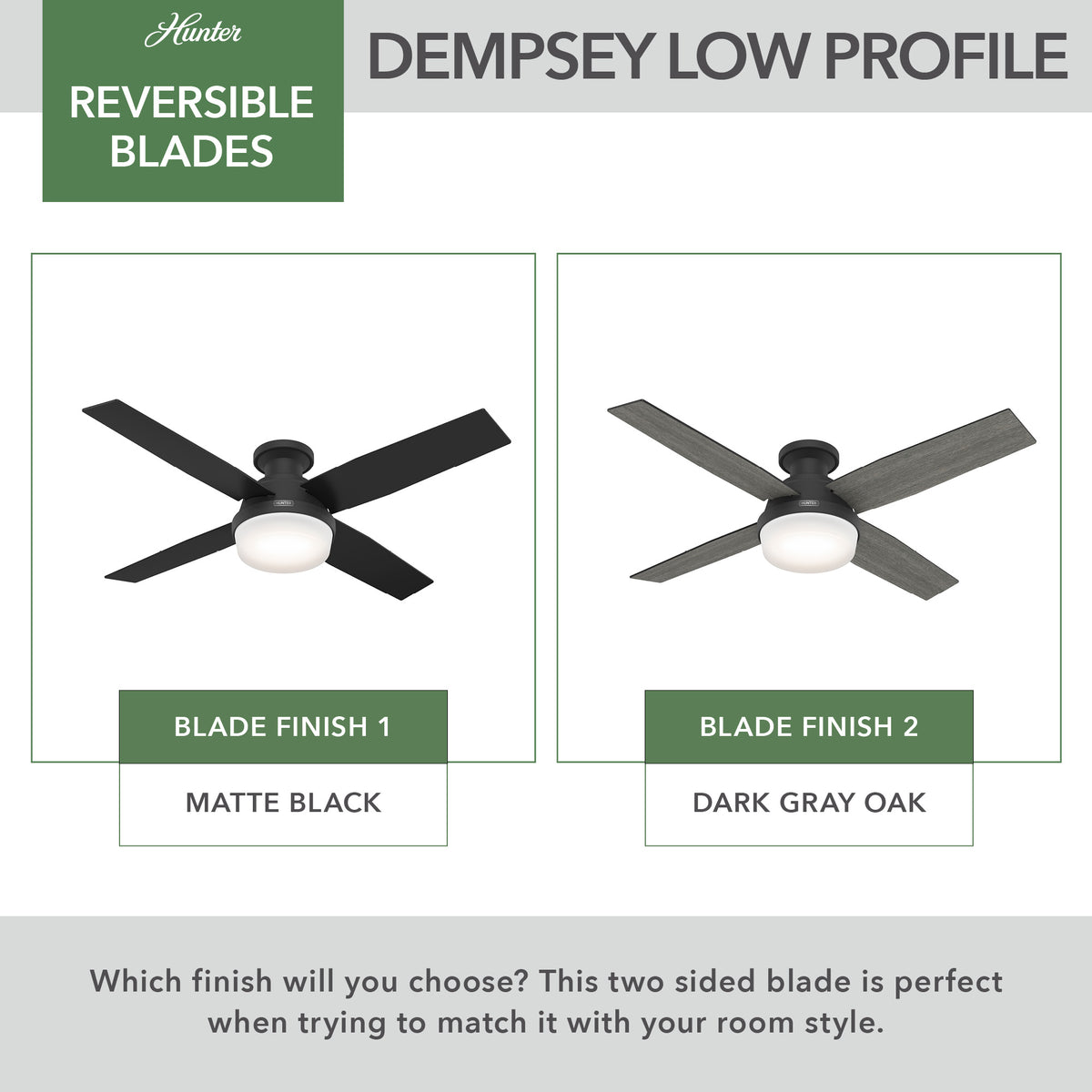 52 inch Dempsey Matte Black Low Profile Ceiling Fan with LED Light Kit and Handheld Remote