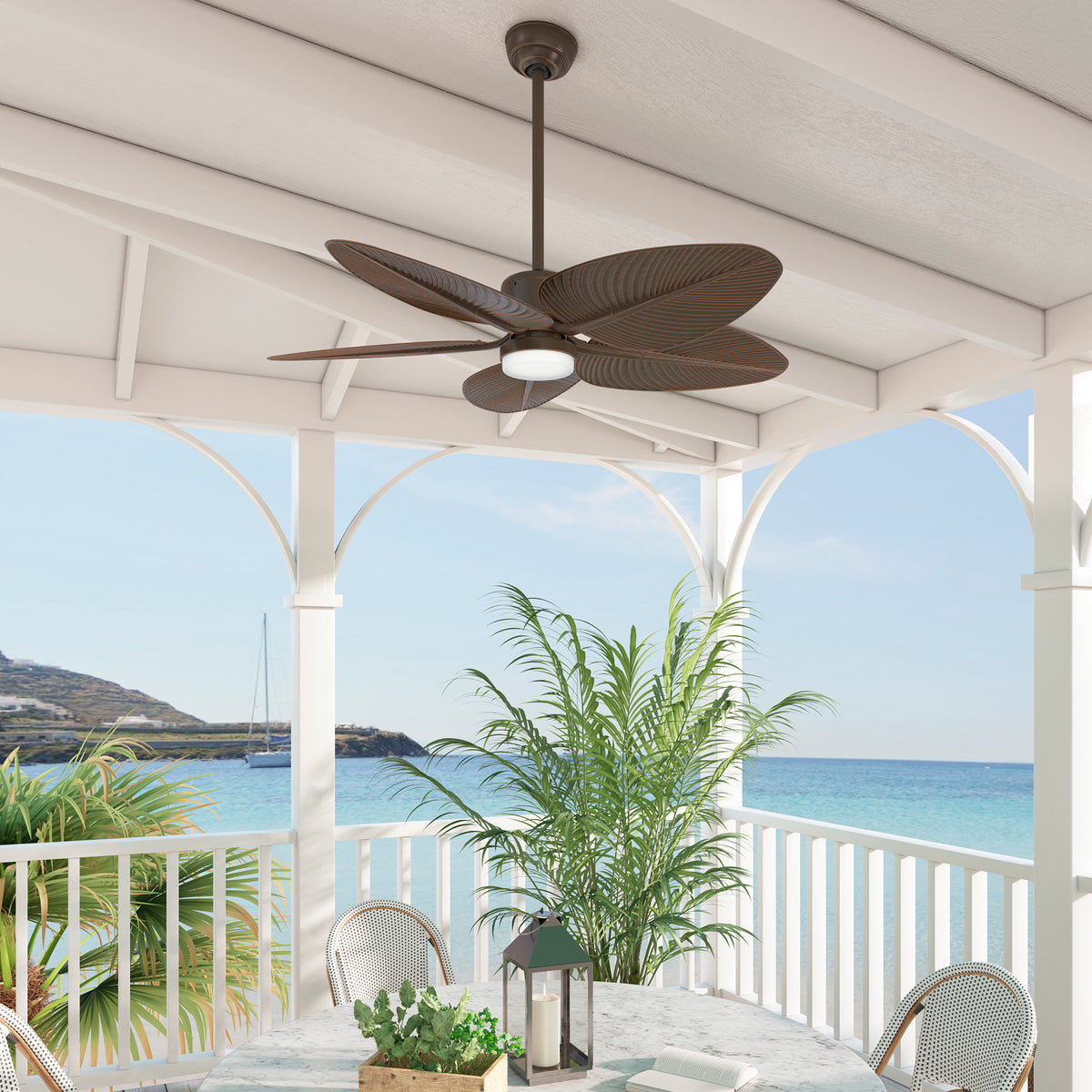 Casablanca 52 inch Coveview ENERGY STAR® Matte Bronze Damp Rated Ceiling Fan with LED Light Kit and Wall Control and Handheld Remote