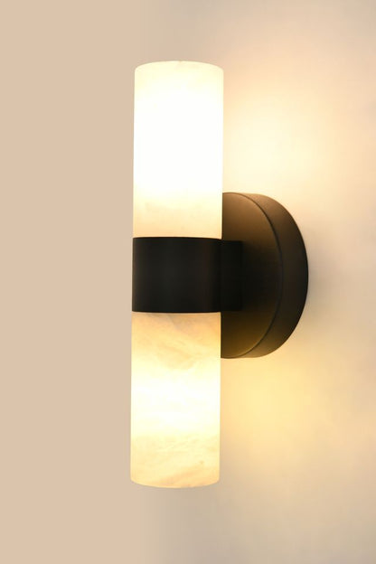Luella 2 Light Black Wall Sconce with Alabaster Shades