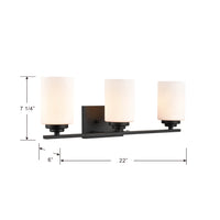 22'' Durham Matte Black 3 Light Bath Vanity