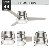 Casablanca 44 inch Commodus Brushed Nickel Low Profile Ceiling Fan with LED Light Kit and Wall Control