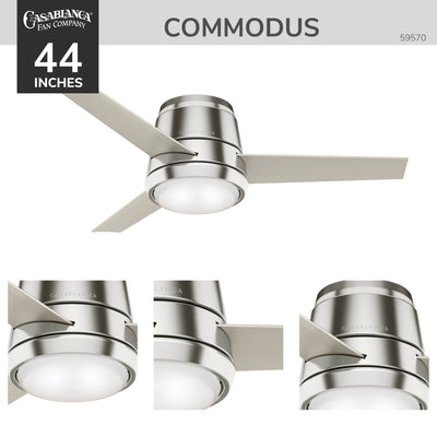 Casablanca 44 inch Commodus Brushed Nickel Low Profile Ceiling Fan with LED Light Kit and Wall Control