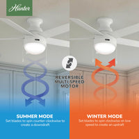 46 inch Anslee Fresh White Low Profile Ceiling Fan with LED Light Kit and Pull Chain