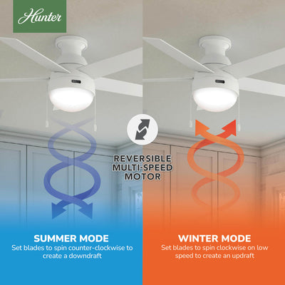 46 inch Anslee Fresh White Low Profile Ceiling Fan with LED Light Kit and Pull Chain