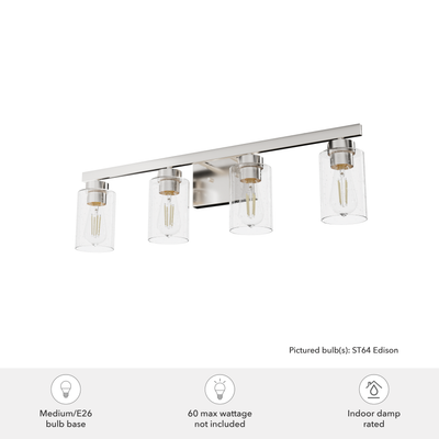 Hartland 31-inch 4-light Brushed Nickel Vanity Light with Seeded Glass