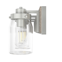 Devon Park 30-inch 4-light Brushed Nickel and Grey Wood Vanity Light with Clear Glass