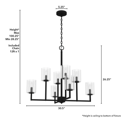 Kerrison 30.5-inch 8-light Natural Black Iron Chandelier with Seeded Glass