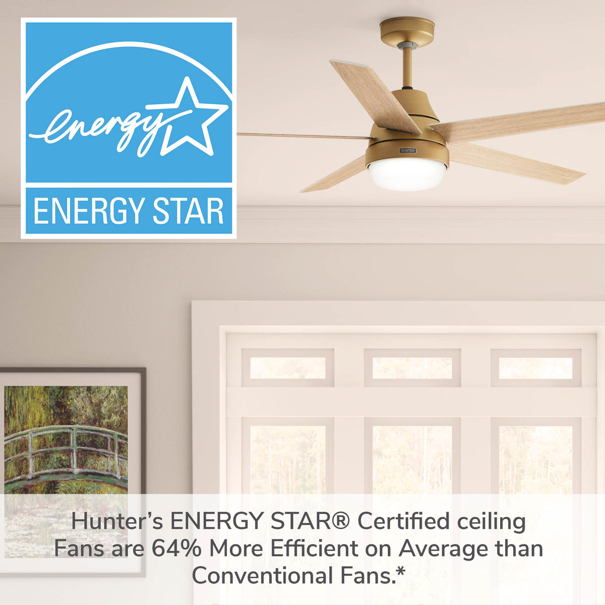 60 inch Aerodyne Wi-Fi ENERGY STAR® Luxe Gold Ceiling Fan with LED Light Kit and Handheld Remote