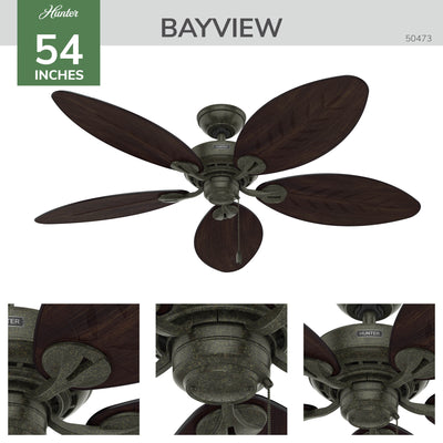 54 inch Bayview Provencal Gold Damp Rated Ceiling Fan and Pull Chain