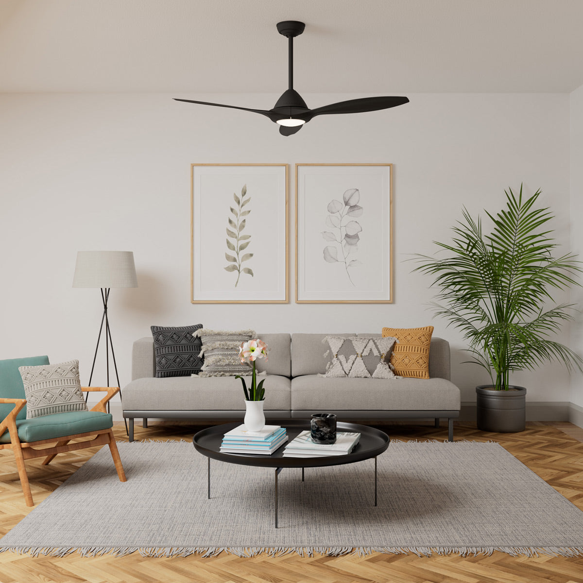 Casablanca 56 inch Surea ENERGY STAR® Matte Black Damp Rated Ceiling Fan with LED Light Kit and Wall Control and Handheld Remote