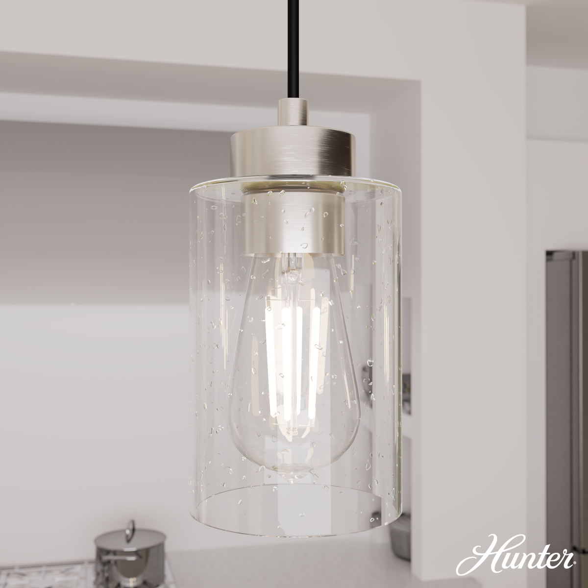 Hartland 26.75-inch 3-light Brushed Nickel Linear Pendant Cluster with Seeded Glass