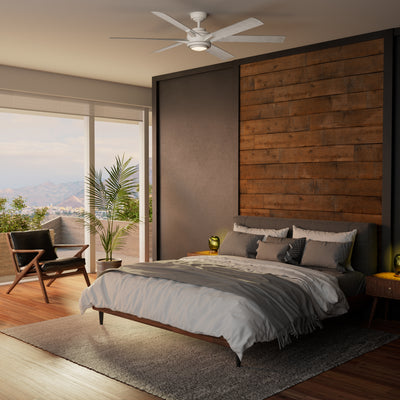 Casablanca 65 inch Melia ENERGY STAR® Fresh White Damp Rated Ceiling Fan with LED Light Kit and Wall Control and Handheld Remote