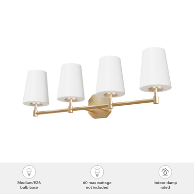 Nolita 30-inch 4-light Alturas Gold Vanity Light with Cased White Glass