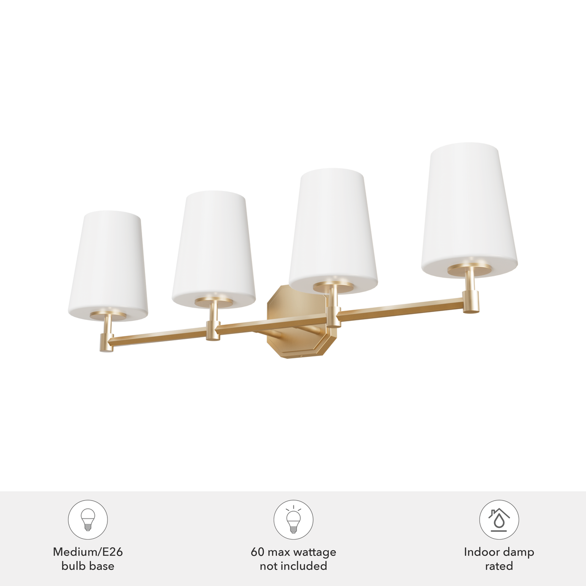Nolita 30-inch 4-light Alturas Gold Vanity Light with Cased White Glass