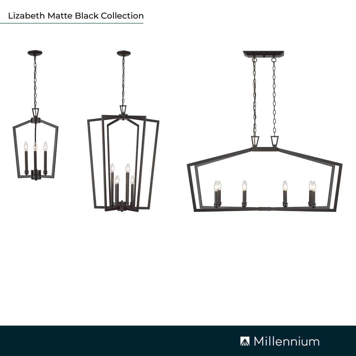 36'' Lizabeth Matte Black 6 Light Pendant