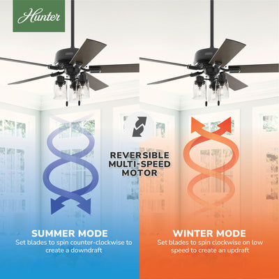 52 inch Hartland Matte Black Ceiling Fan with LED Light Kit and Pull Chain