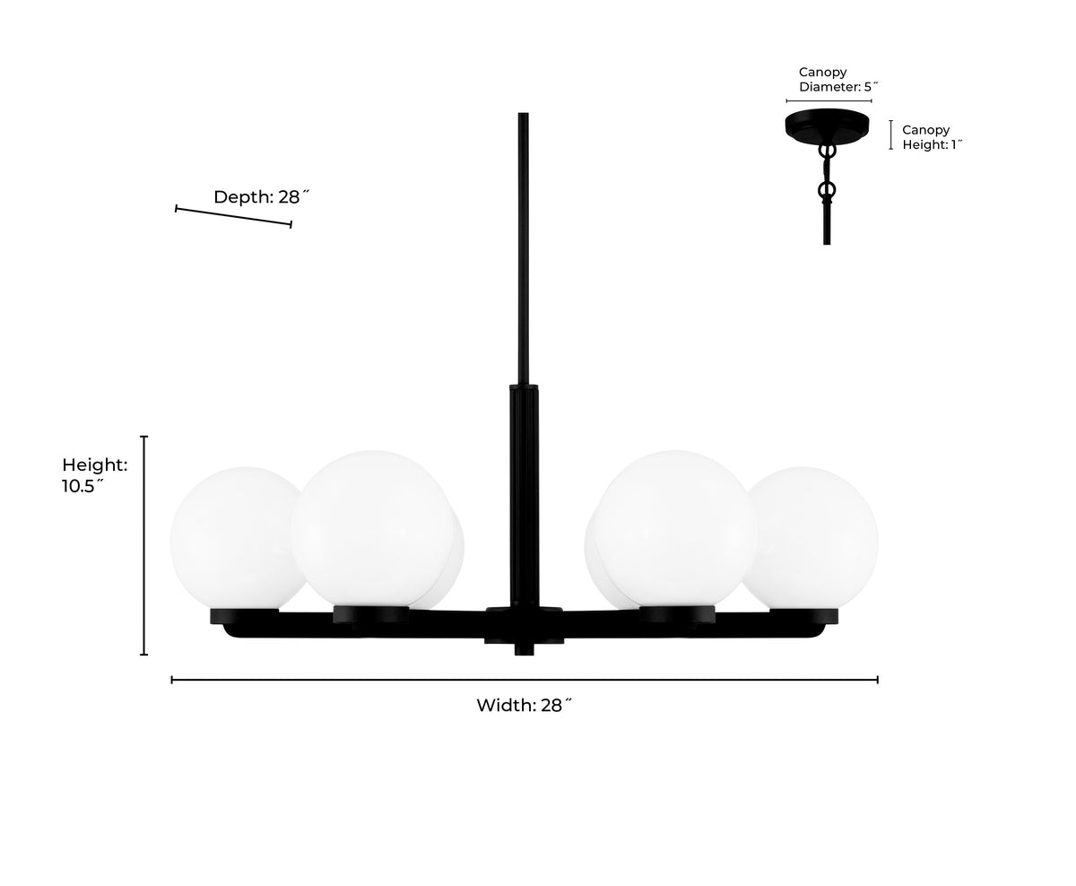 10.5'' Ardeva Matte Black 6 Light Chandelier