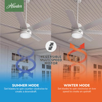 52 inch Brazos ENERGY STAR® Fresh White Damp Rated Ceiling Fan with LED Light Kit and Handheld Remote