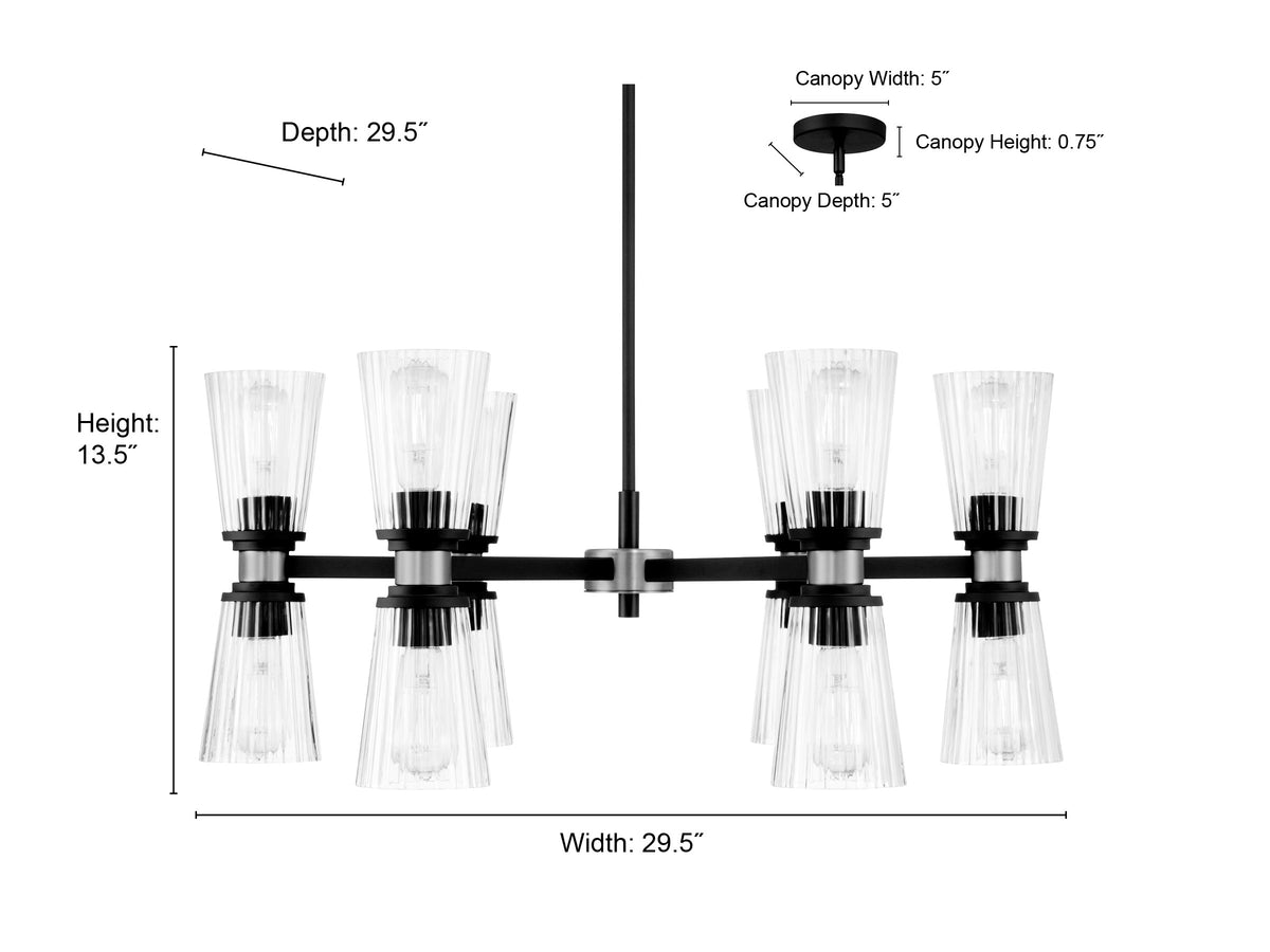 13.5'' Lustria Matte Black 12 Light Chandelier