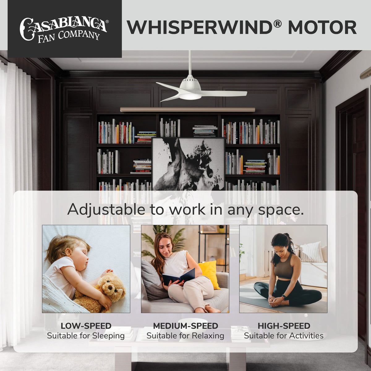 Casablanca 44 inch Wisp Fresh White Ceiling Fan with LED Light Kit and Handheld Remote