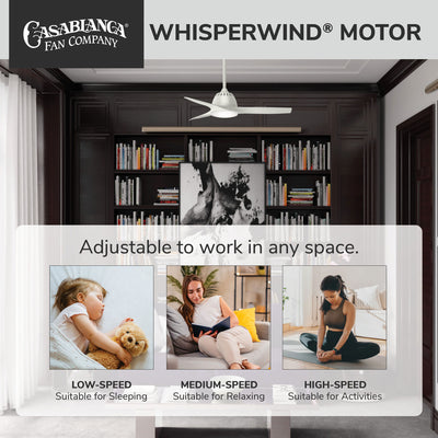 Casablanca 44 inch Wisp Fresh White Ceiling Fan with LED Light Kit and Handheld Remote