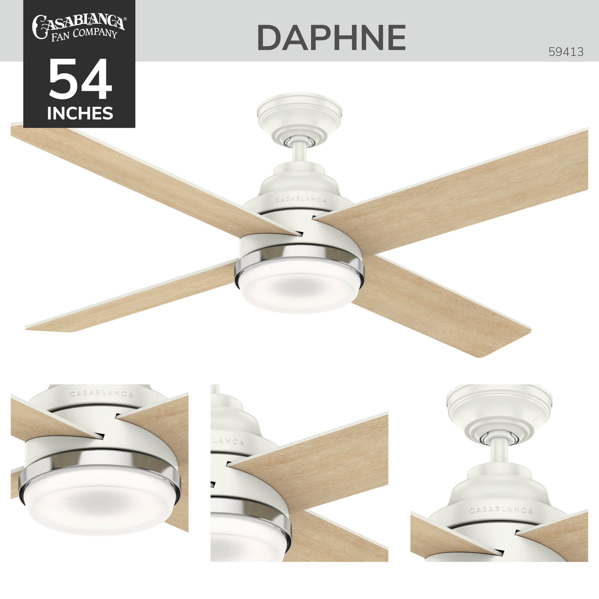Casablanca 54 inch Daphne Fresh White Ceiling Fan with LED Light Kit and Wall Control