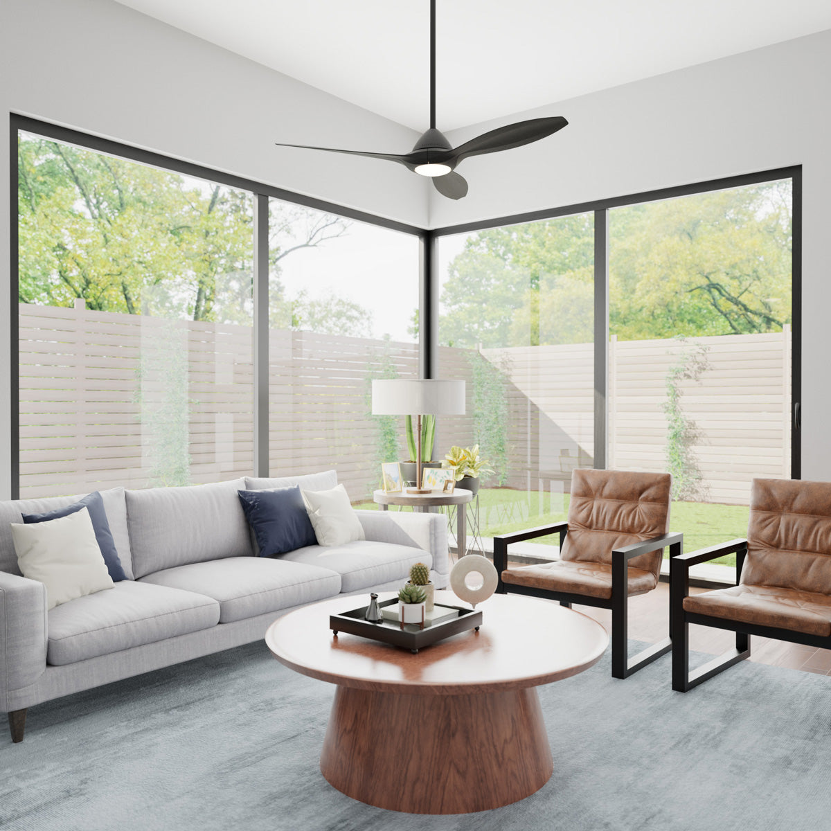 Casablanca 56 inch Surea ENERGY STAR® Matte Black Damp Rated Ceiling Fan with LED Light Kit and Wall Control and Handheld Remote