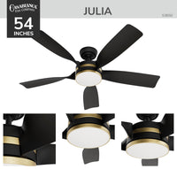 Casablanca 52 inch Julia ENERGY STAR® Matte Black Damp Rated Ceiling Fan with LED Light Kit and Wall Control and Handheld Remote