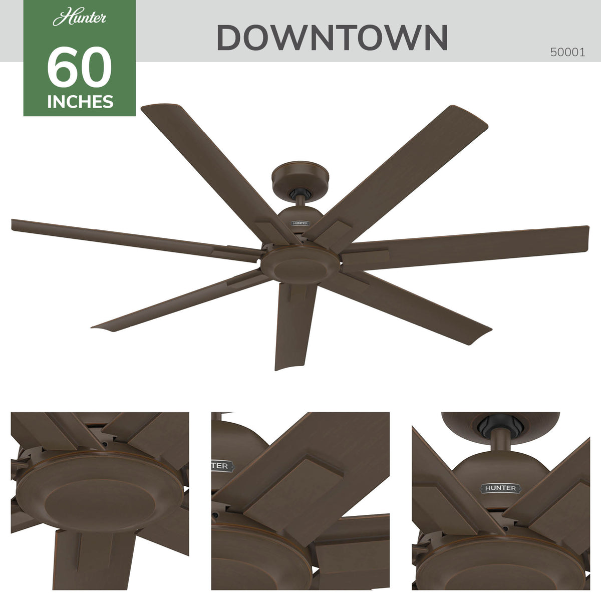 60 inch Downtown ENERGY STAR® Matte Bronze Damp Rated Ceiling Fan and Wall Control