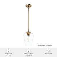 Vidria 7.25-inch 1-light Alturas Gold Pendant with Clear Glass