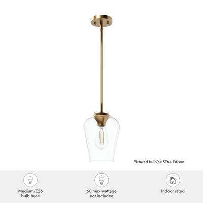 Vidria 7.25-inch 1-light Alturas Gold Pendant with Clear Glass