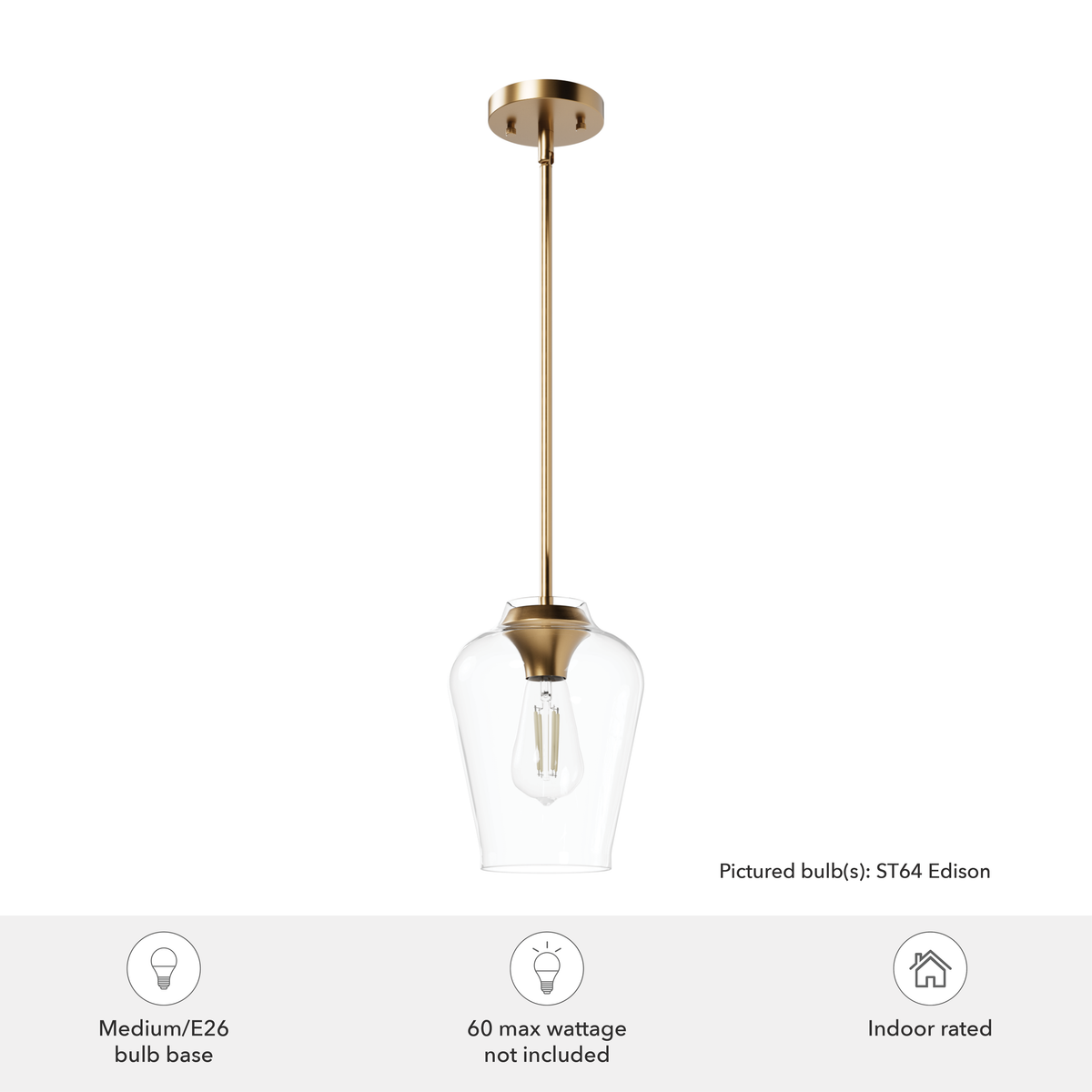 Vidria 7.25-inch 1-light Alturas Gold Pendant with Clear Glass